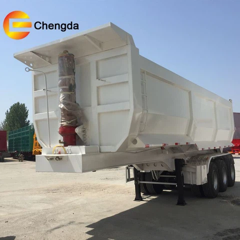 China Factory Hydraulic Cylinder 3 Axle 35 Cubic Meter U Shape Dump Tipping Tipper Semi Trailer