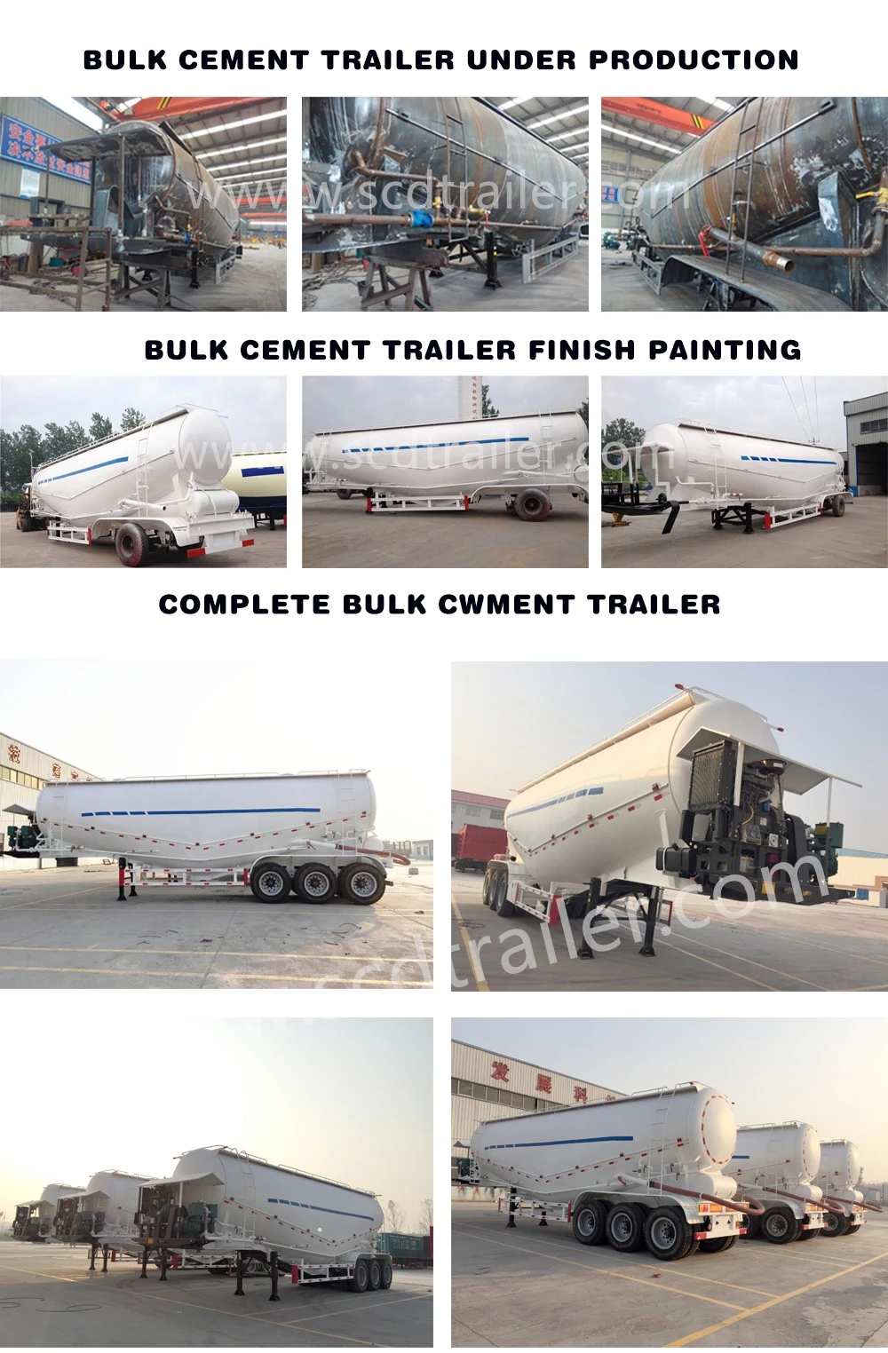 Tri Axles 12 wheels 45cbm Powder Carrier Cement Trailers For Sale